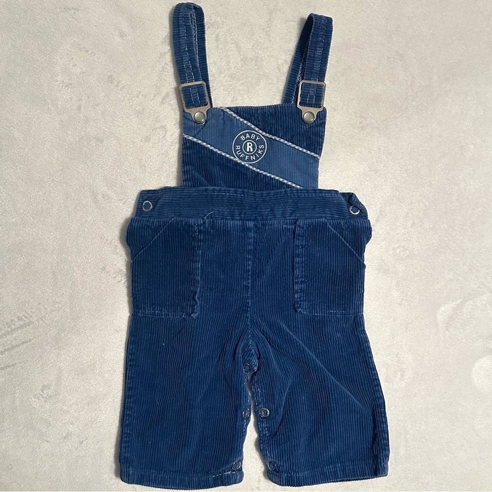 Vintage Baby Ruffniks 6 Mo Boy Navy Blue Corduroy Overalls Snap Closure